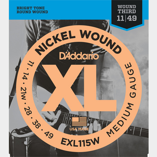 D'Addario XL NICKEL EXL115W Medium Blues/Jazz Rock/Wound 3rd【11-49/エレキギター弦】