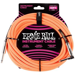 ERNIE BALL #6079 BRAIDED INSTRUMENT CABLE STRAIGHT/ANGLE 10FT (NEON ORANGE)