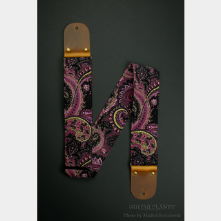 Mr.Strapsky Vintage Purple Paisley Corduroy Guitar Strap w/Black Glossy Leather Ends【エレキ館在庫商品】