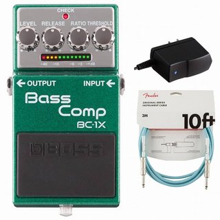 BOSS BC-1X Bass Comp ベース用コンプレッサー 純正アダプターPSA-100S2+Fenderケーブル(Daphne Blue/3m) 同時購