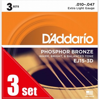 D'Addario EJ15-3D【3SET PACK】Phosphor Bronze10-47アコギ弦【横浜店】