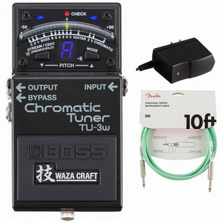 BOSS TU-3W(J) Chromatic Tuner チューナー 純正アダプターPSA-100S2+Fenderケーブル(Surf Green/3m) 同時購入セ