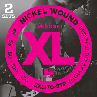 D'Addario EXL170/5TP ニッケル 45-130 5-String レギュラーライト 2セット5弦エレキベース弦 お買い得な2パック