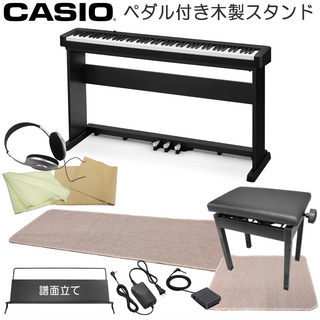 Casio CDP-S160 ブラック 3本ペダル付き純正スタンド&昇降椅子セット 床の傷つきを防ぐ2種のマット付き
