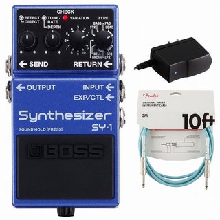 BOSS SY-1 Synthesizer シンセサイザー 純正アダプターPSA-100S2+Fenderケーブル(Daphne Blue/3m) 同時購入セッ