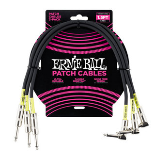 ERNIE BALL アーニーボール 6076 1.5’ STRAIGHT/ANGLE PATCH CABLE 3-PACK BLACK パッチケーブル 3本セット
