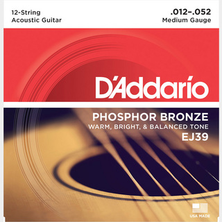 D'Addario EJ39 フォスファーブロンズ 12-52 12-String ミディアム12弦アコースティックギター弦