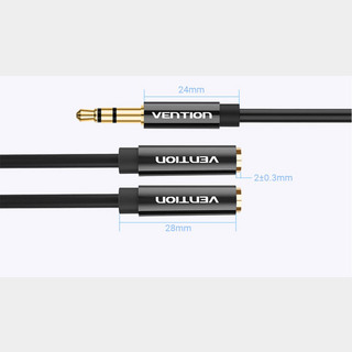 VENTION 3.5mm Male to 2*3.5mm Female Stereo Splitter Cable 0.3M Black ABS Type