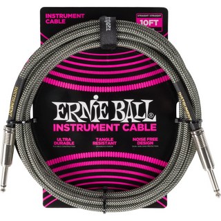 ERNIE BALL Braided Instrument Cable 10ft S/S (Silver Fox) [#6429]
