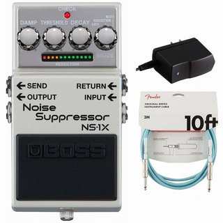BOSS NS-1X Noise Suppressor ノイズサプレッサー 純正アダプターPSA-100S2+Fenderケーブル(Daphne Blue/3m) 同