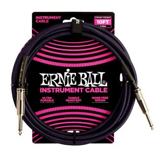 ERNIE BALL#6393 BRAIDED INSTRUMENT CABLE STRAIGHT/STRAIGHT 10FT (PURPLE/BLACK)