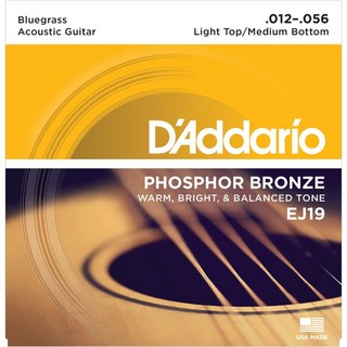 D'Addario Phosphor Bronze Bluegrass Acoustic Guitar Strings EJ19 Light Top/Medium Bottom