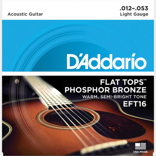 D'AddarioEFT16 フラットトップフォスファーブロンズ 12-53 ライトアコースティックギター弦 セミフラット加工