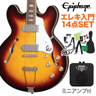EpiphoneCasino Vintage Sunburst エレキギター初心者14点セット 【ミニアンプ付き】 フルアコ カジノ