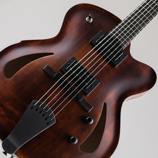 Victor Baker Guitars Model 15 Full-Hollow Brown Smoke Satin Catseye Soundholes 2 pickups Black hardware