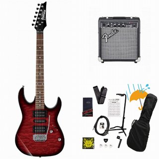 IbanezGRX70QA-TRB Transparent Red Burst GIO Series 入門用 豪華なキルトトップ  Fender 10Wアンプ付属エレキギ