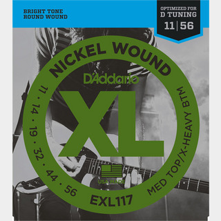 D'Addario EXL117 11-56 ミディアムトップエクストラヘビーボトムゲージドロップDチューニング向け エレキギター弦