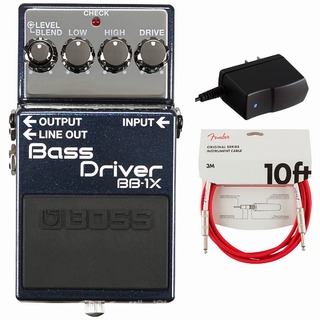 BOSSBB-1X BASS DRIVER ベースドライバー 純正アダプターPSA-100S2+Fenderケーブル(Fiesta Red/3m) 同時購入セ