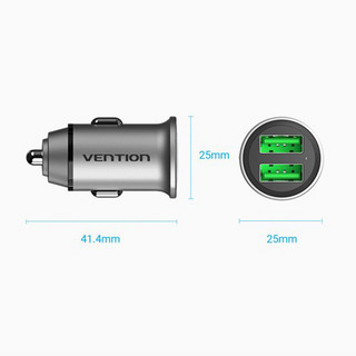 VENTIONTwo-Port USB A+A(18/18) Car Charger Gray Mini Style Aluminium Alloy Type