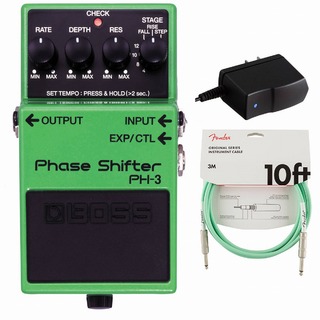 BOSSPH-3 Phase Shifter フェイザー 純正アダプターPSA-100S2+Fenderケーブル(Surf Green/3m) 同時購入セット【