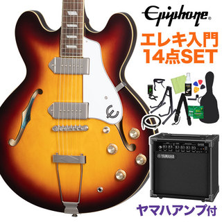 EpiphoneCasino Vintage Sunburst エレキギター初心者14点セット 【ヤマハアンプ付き】 フルアコ カジノ
