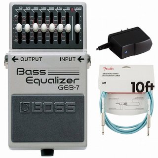 BOSS GEB-7 Bass Equalizer ベースイコライザー 純正アダプターPSA-100S2+Fenderケーブル(Daphne Blue/3m) 同時