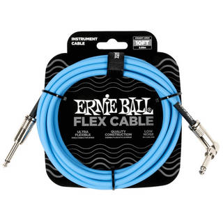 ERNIE BALL EB 6464 FLEX CABLE 10FT SA BL 10フィート（約3メートル） 片側Lプラグ ブルー ギターケーブル