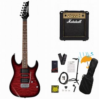 IbanezGRX70QA-TRB Transparent Red Burst GIO Series 入門用 豪華なキルトトップ  Marshall MG10アンプ付属エレ