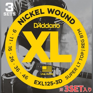 D'Addario EXL125-3D NICKEL WOUND Super Light Top/Regular Bottom (.009 - .046)【3SETS】