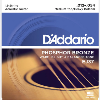 D'Addario EJ37 アコースティックギター弦 Phosphor Bronze Round Wound ミディアムトップ／ヘビーボトムゲージ 【12