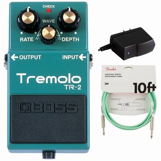 BOSS TR-2 Tremolo トレモロ 純正アダプターPSA-100S2+Fenderケーブル(Surf Green/3m) 同時購入セット【WEBSHOP