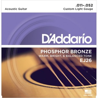 D'Addario EJ26 アコースティックギター弦 フォスファーブロンズ Custom Light .011-.052