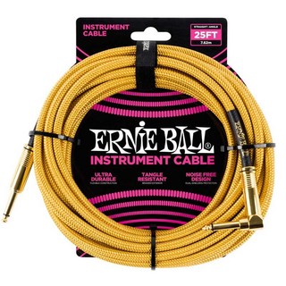 ERNIE BALL #6070 BRAIDED INSTRUMENT CABLE STRAIGHT/ANGLE 25FT (GOLD/GOLD)【在庫処分特価】