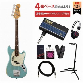 Fender JMJ Road Worn Mustang Bass Daphne Blue Rosewood VOXヘッドホンアンプ3付属エレキベース初心者セットR【W