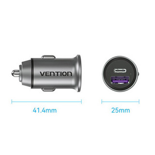VENTIONTwo-Port USB A+A(30+30) Car Charger Gray Mini Style Aluminium Alloy Type