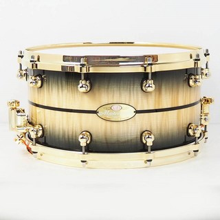 PearlMasterworks Snare Drum 14×7 - Natural to Black Burst over White Sycamore w/Ebony Inlay/Gold Part...