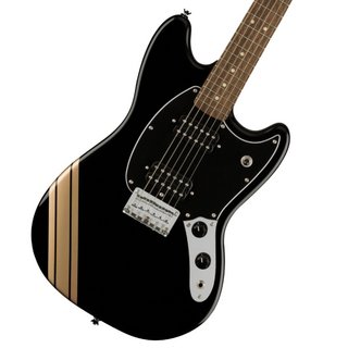 Squier by Fender FSR Bullet Competition Mustang HH Laurel Fingerboard Black Pickguard Black with Shoreline Gold Strip