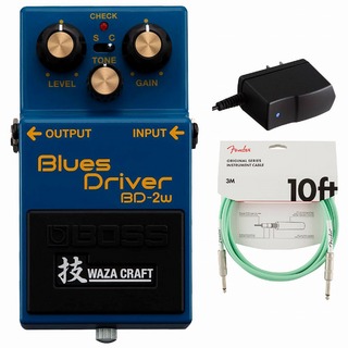 BOSS BD-2W(J) Blues Driver W オーバードライブ 純正アダプターPSA-100S2+Fenderケーブル(Surf Green/3m) 同時