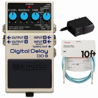 BOSS DD-8 Digital Delay デジタルディレイ  純正アダプターPSA-100S2+Fenderケーブル(Daphne Blue/3m) 同時購入