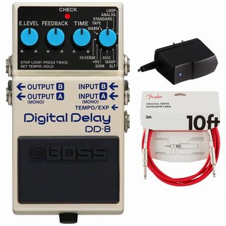 BOSS DD-8 Digital Delay デジタルディレイ  純正アダプターPSA-100S2+Fenderケーブル(Fiesta Red/3m) 同時購入