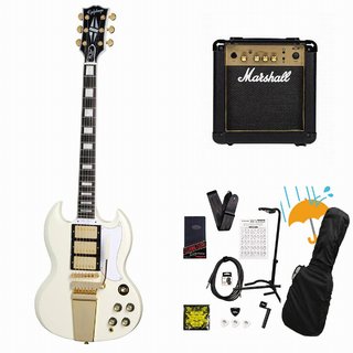 Epiphone Inspired by Gibson Custom 1963 Les Paul SG Custom with Maestro Vibrola Classic White Marshall MG10ア