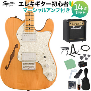 Squier by Fender Classic Vibe '70s Telecaster Thinline, Natural 初心者14点セット 【マーシャルアンプ付】 テレキャス