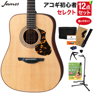 JamesJ-900/L NAT アコースティックギター 教本付きセレクト12点セット 初心者セット エレアコ オール単板