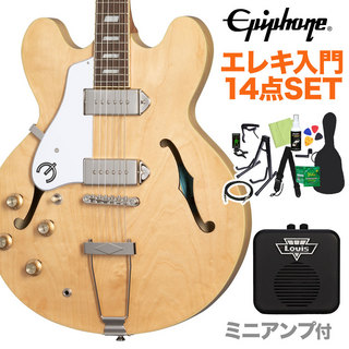 EpiphoneCasino Lefthand Natural エレキギター初心者14点セット 【ミニアンプ付き】 フルアコ カジノ レフトハンド