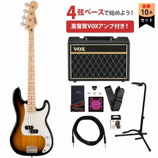 Squier by Fender Sonic Precision Bass Maple Fingerboard White Pickguard 2-Color Sunburst スクワイヤーVOXアンプ付属エ