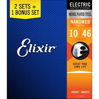 Elixir#16542 Nanoweb with Nickel Plated Steel #12052 3 Set Pack Light 10-46【池袋店】
