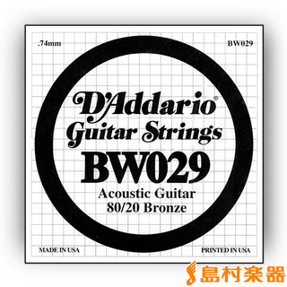 D'Addario BW029 アコースティックギター弦 80/20 Bronze Round Wound 029 【バラ弦1本】