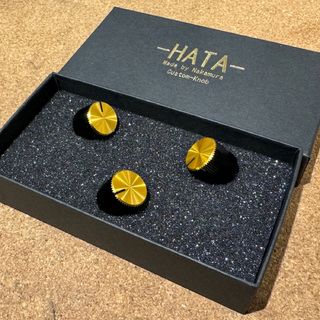 HATA ヒラメローレットストレートノブセット 3個セット ブラック×ゴールド ダブルアルマイト【特注品】