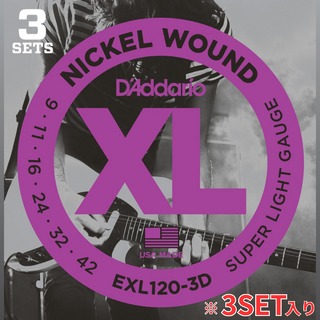 D'Addario EXL120-3D NICKEL WOUNDSuper Light (.009 - .042)【3SETS】