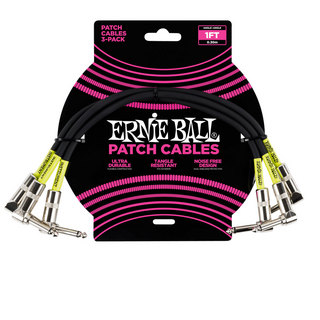 ERNIE BALL アーニーボール 6075 1’ ANGLE/ANGLE PATCH CABLE 3-PACK BLACK パッチケーブル 3本セット